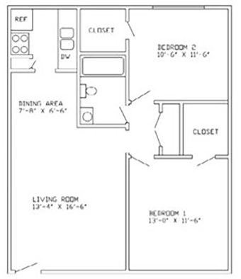 floor plan of a two bedroom apartment at The Villa La Paz Apartments