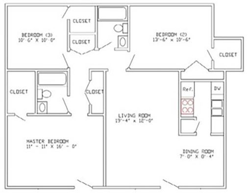 floor plan for a two bedroom apartment at The Villa La Paz Apartments